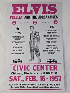 1957 Elvis Presley Concert Poster  Chicago Civic Center February 16