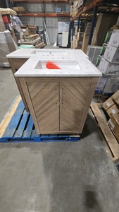 Glacier Bay Huckleberry 24 in. Single Sink Weathered Tan Bath Vanity with White Engineered Marble Top (Assembled)