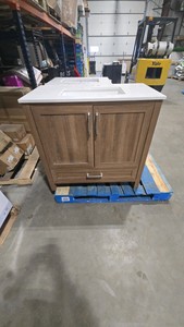 Moorside 36 in. Single Sink Sweet Maple Bath Vanity with White Engineered Stone Top (Assembled)
