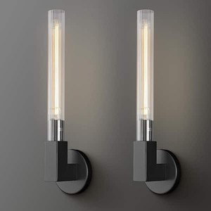 YUYI 19 in. 1-Light Black Wall Sconce, Modern Glass Vanity Lights Set of 2, Wall Lamp for Bathroom, Living Room, Bedroom