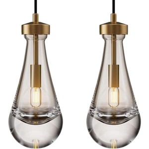 YUYI 1-Light Modern Gold Chandelier, Pendant Light Kitchen Island with Raindrop Glass Shade (2-Sets)