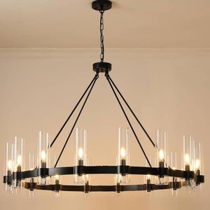 YUYI Farmhouse Chandelier 48 in. 16-Light Black Wagon Wheel Chandelier for Dinning Room, Kitchen Island, Foyer, Bedroom