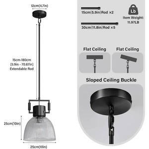 YUYI Modern Farmhouse Shaded Kitchen Island Pendant Lighting,1-Light Black Pendant Light with Glass Shade,Black Pendant Light