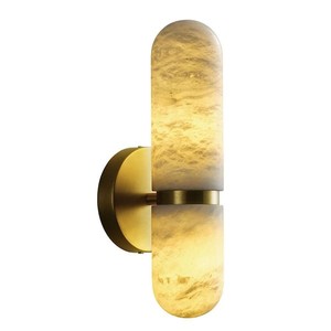 YUYI 13 in. 2-Light Gold Natural Alabaster Wall Sconce Modern Spanish Marble Bathroom Wall Light, Living Room Bedroom Hallway