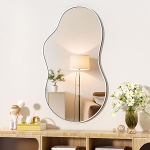 Vosuja 20 in. W x 35 in. H Silver Irregular Wall Mirror Asymmetrical Decorative Mirror for Living Room, Bathroom, Bedroom