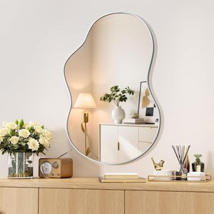 Vosuja 24 in. W x 35 in. H Silver Irregular Wall Mirror Asymmetrical Decorative Mirror for Living Room, Bathroom, Bedroom