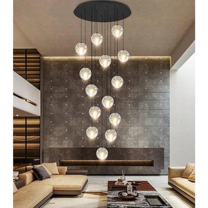 120 in. H 14-Light Black Staircase Chandelier Modern Pendant Light wGlass Shade for High Ceiling Living Room EntryFoyer