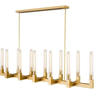YUYI 68 in. 12-Light Gold Candlestick Chandelier, Modern Chandelier with Glass Shade, Retangular Luxury Ceiling Pendant Light
