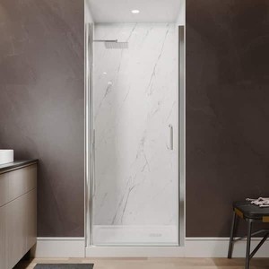WELLFOR 32-34 in. W x 72 in. H Pivot Frameless Shower Door in Chrome with 14 in. (6 mm) Clear Tempered Glass