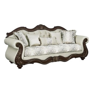 Acme Furniture Pierce. Rolled Arm Fabric Rectangle Sofa in Beige Fabric and Cherry Finish