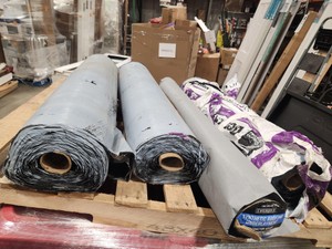 Pallet of roll roofing, underlayment
