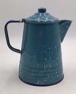 Vintage Blue Speckled Enamel Coffee Pot  Graniteware with Bail Lid