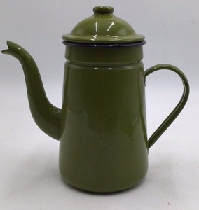 Vintage Green Enamel Coffee Pot  Solid Color Graniteware with Domed Lid