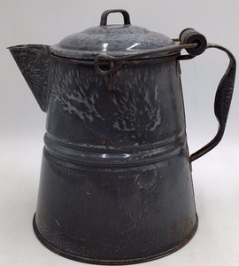 Vintage Gray Speckled Enamel Coffee Pot  Graniteware with Swinging Bail Handle