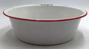 Vintage White Enamel Wash Basin  Graniteware with Red Rim Trim