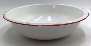 Vintage White Enamel Wash Basin  Graniteware with Red Rim