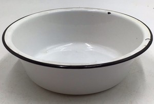 Vintage White Enamel Wash Basin  Graniteware with Black Rim Trim