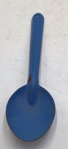 Vintage Blue Enamel Serving Spoon  Graniteware with Long Handle