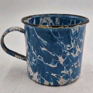 Vintage Blue Marble Enamel Mug  Graniteware Camp Cup
