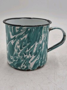 Vintage Teal Marble Enamel Mug  Graniteware Camp Cup
