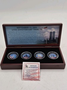 The Matthew Mint 911 10th Anniversary Tribute Set  4 Colorized Coins in Display Box