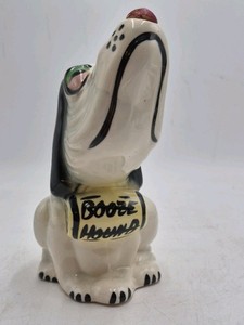 Vintage Ceramic Booze Hound Dog Figurine  Howling Basset with Barrel