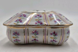 Vintage KPM Porcelain Trinket Box  Hand-Painted Floral Panels with Gold Accents