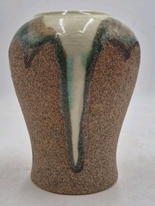 Vintage Ceramic Vase  Mottled Brown and Green Glaze with Crackle Accents