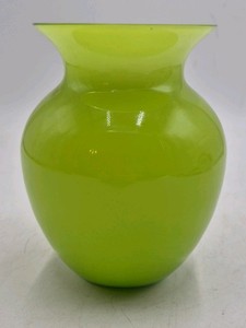 Vintage Vaseline Glass Vase  Bright Lime Green with Wide Flared Rim