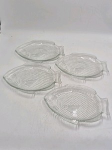 Vintage Glass Fish Plates  Textured Scale Design