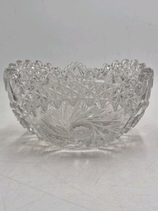 Vintage Clear Cut Glass Bowl  Pinwheel and Diamond Pattern