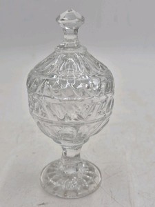 Vintage Cut Crystal Candy Jar  Diamond Point Pedestal Base