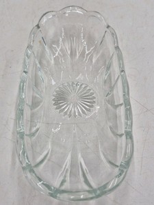 Vintage Clear Glass Dish  Scalloped Oval with Floral Pressed Pattern