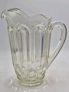 Vintage Clear Glass Pitcher  Scalloped Rim Panel Design