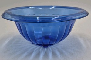 Vintage Blue Glass Bowl  Ribbed Fluted Design
