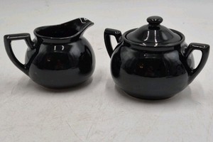 Vintage Liptons Tea Black Ceramic Creamer and Sugar Bowl Set