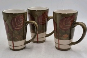 Pier 1 Imports Leaf Pattern Mugs  Set of 3 Tall