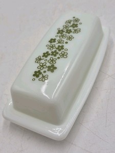 Vintage Pyrex Butter Dish  Green Floral Daisy Pattern