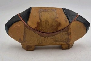 Vintage Ceramic Pillow-Form Box  Glazed Brown and Black Design