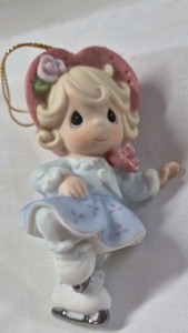 Precious Moments Ornament  Girl Ice Skating with Heart Hat