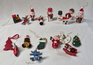 Vintage Miniature Christmas Ornaments  Mixed Set of Santa, Snowmen, Angels, and Toys