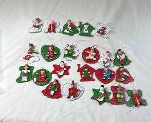 Vintage Wooden Christmas Ornaments  Painted Elves, Santa, Snowmen, and Shapes