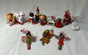 Vintage Miniature Christmas Ornaments  Mixed Set of Angels, Snowmen, Santa, and Reindeer