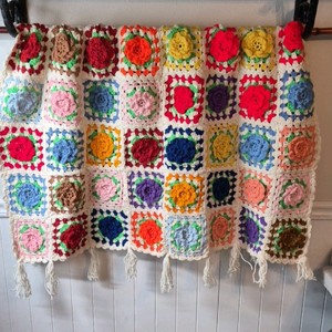 Vintage Crocheted Granny Square Afghan