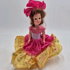 Vintage Madame Alexander Doll  Pink Floral Dress with Large Bow Headdress