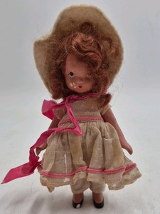 Vintage Storybook Doll  Rag Doll with Bonnet and Pink Dress