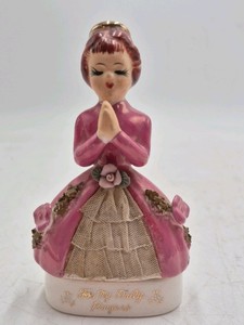 Occupied Japan Porcelain Praying Girl Figurine  Pink Dress with Rosary Dish