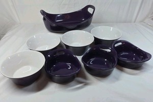 Rachael Ray Purple and White Stoneware Bakeware Set  Handled Oval Dishes and Bowls