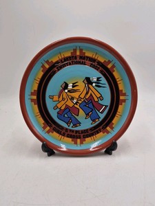 Vintage Native American Style Pottery Plate  Dancing Figures Border Design