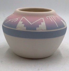 Vintage Sioux Pottery Vase  Pink Purple Gradient Geometric Mountains
